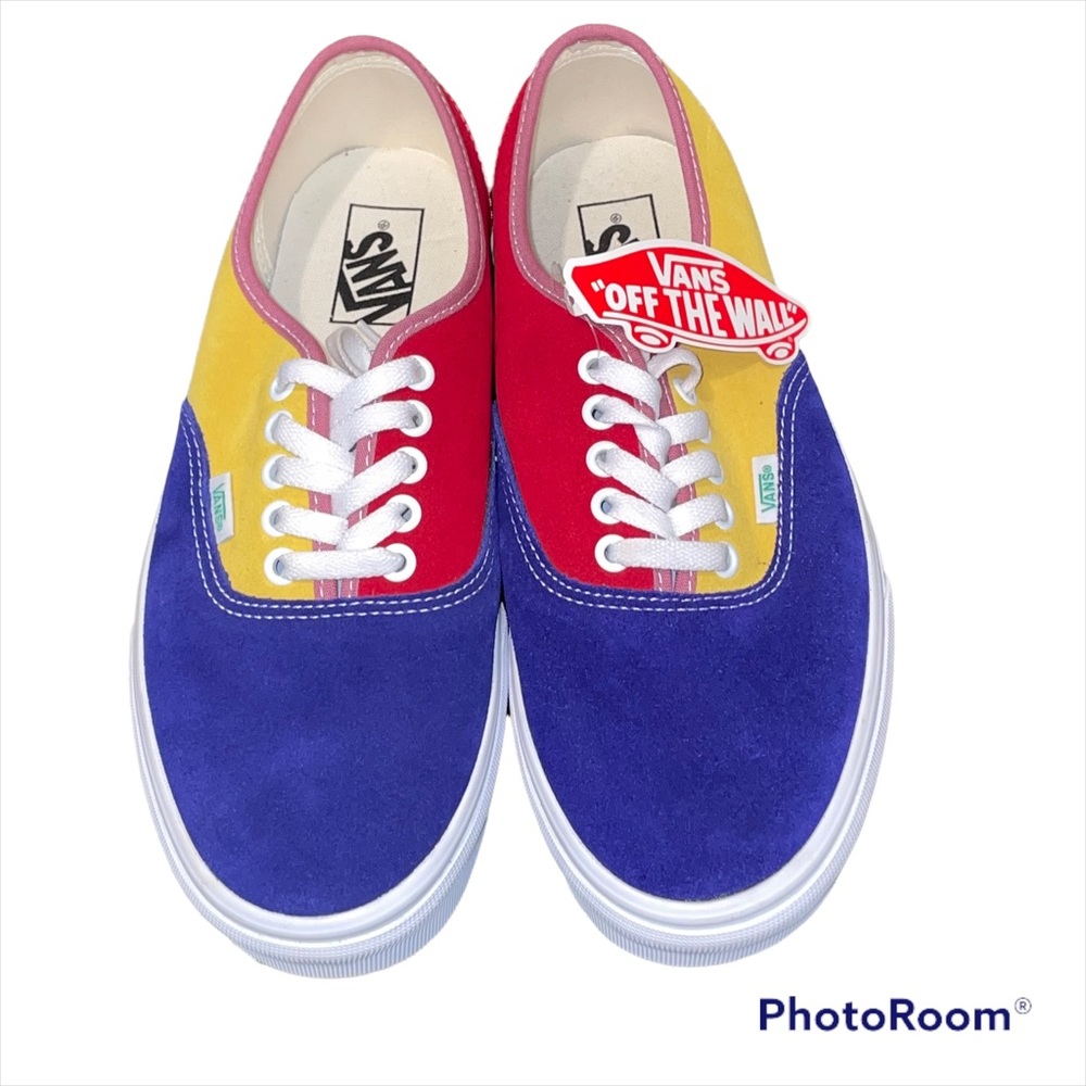 🎉HP🎉Vans Authentic Sunshine Suede Red Yellow Blue Skate Shoes BNWTMen’s Size 9